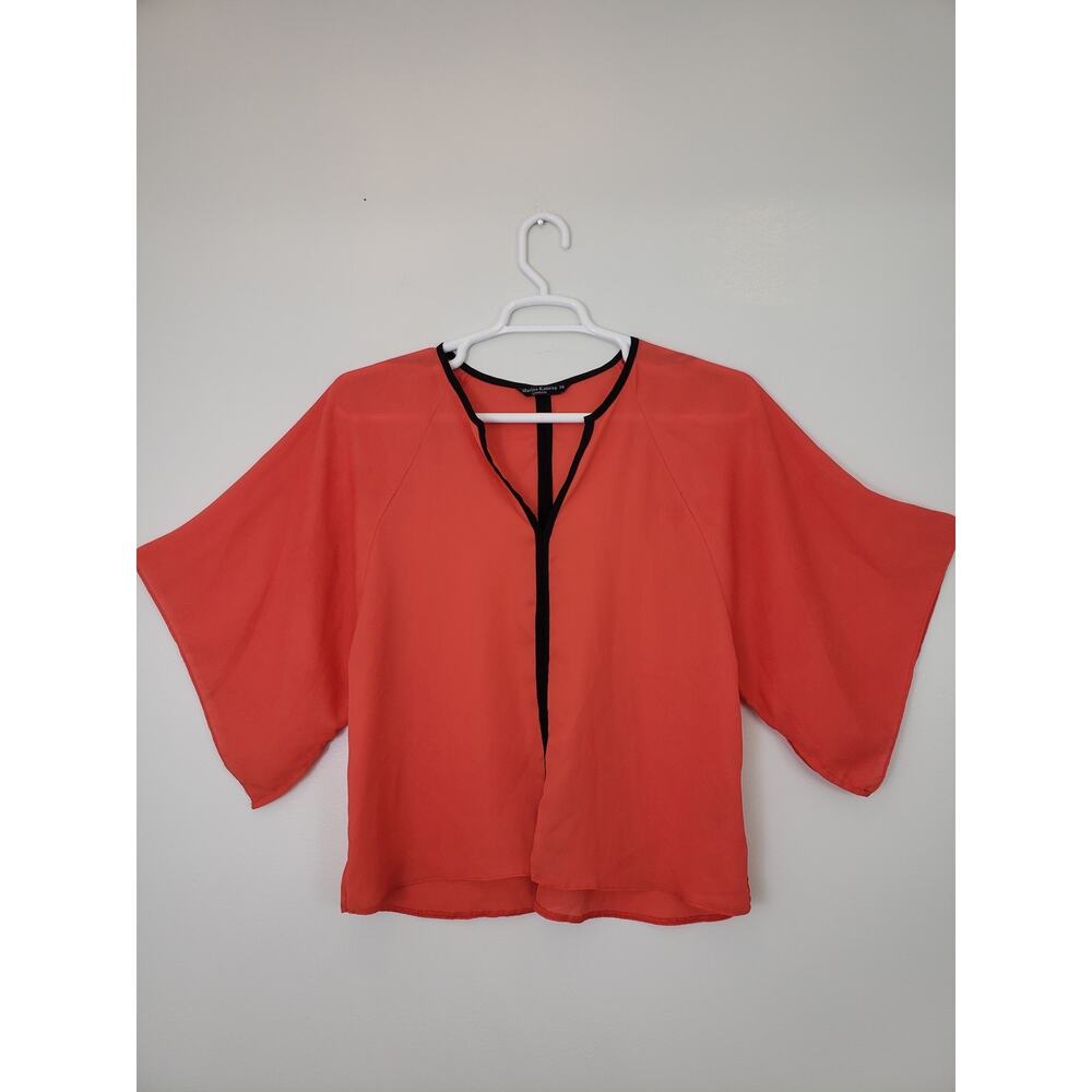 (Ju) Marina Kaneva Women's Blouse Size 14 kimono Sleeves Sheer Orange Fairycore